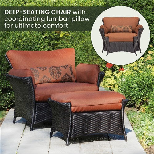 Hanover - Strathmere Allure 2pc Seating Set: Oversized Chair and Ottoman - Rust/Espresso-United Backyard