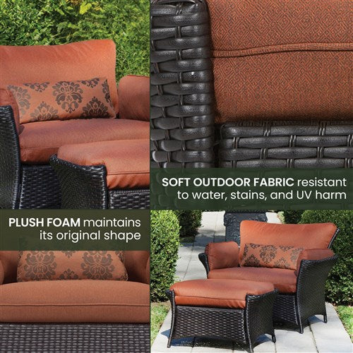 Hanover - Strathmere Allure 2pc Seating Set: Oversized Chair and Ottoman - Rust/Espresso-United Backyard