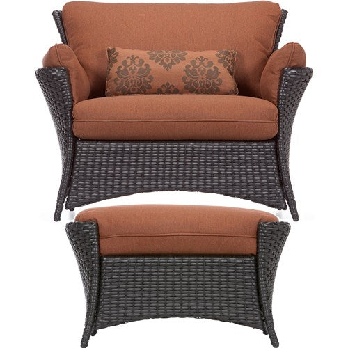 Hanover - Strathmere Allure 2pc Seating Set: Oversized Chair and Ottoman - Rust/Espresso-United Backyard