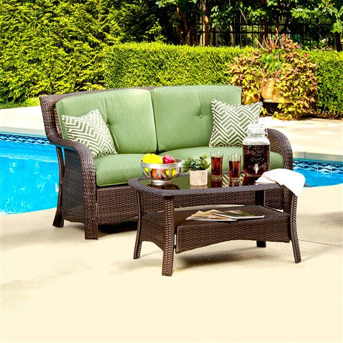 Hanover - Strathmere Loveseat Cushions and Toss Pillows - Green-United Backyard