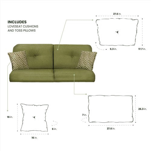 Hanover - Strathmere Loveseat Cushions and Toss Pillows - Green-United Backyard