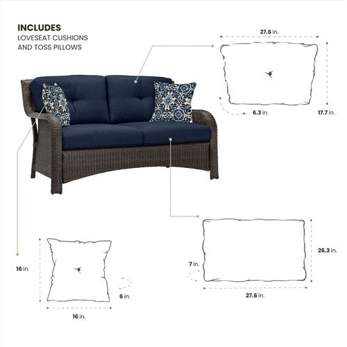 Hanover - Strathmere Loveseat Cushions and Toss Pillows - Navy-United Backyard