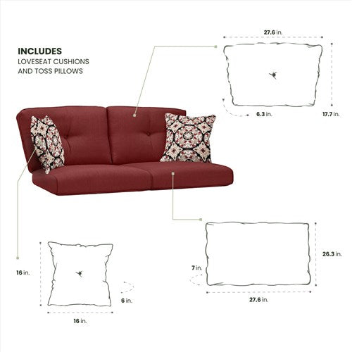 Hanover - Strathmere Loveseat Cushions and Toss Pillows - Red-United Backyard