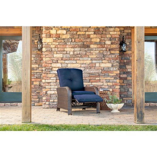 Hanover - Strathmere Woven Reclining Lounge Chair - Brown/Navy-United Backyard