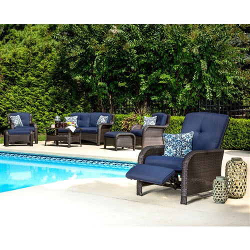 Hanover - Strathmere Woven Reclining Lounge Chair - Brown/Navy-United Backyard