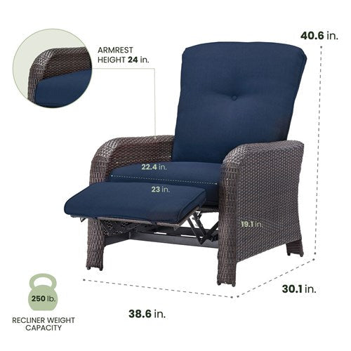 Hanover - Strathmere Woven Reclining Lounge Chair - Brown/Navy-United Backyard