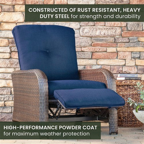 Hanover - Strathmere Woven Reclining Lounge Chair - Brown/Navy-United Backyard