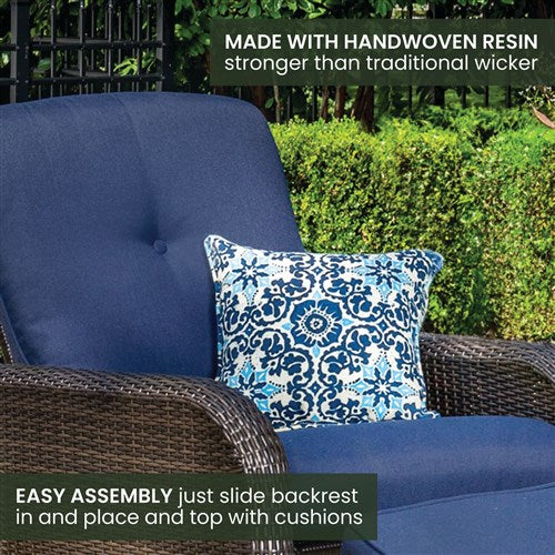 Hanover - Strathmere Woven Reclining Lounge Chair - Brown/Navy-United Backyard