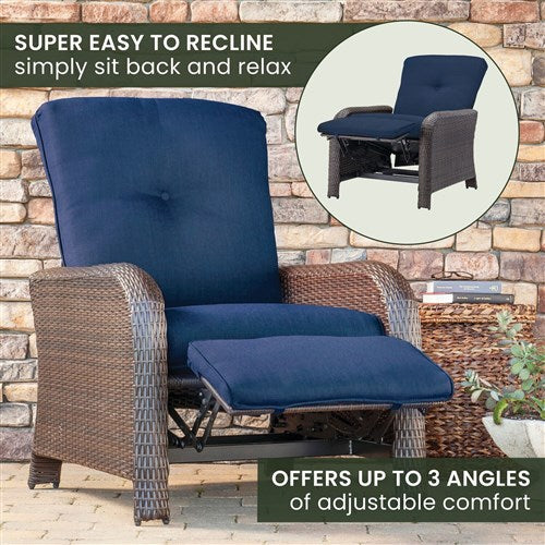 Hanover - Strathmere Woven Reclining Lounge Chair - Brown/Navy-United Backyard