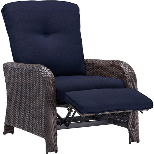 Hanover - Strathmere Woven Reclining Lounge Chair - Brown/Navy-United Backyard