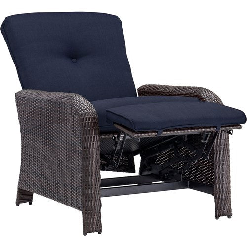 Hanover - Strathmere Woven Reclining Lounge Chair - Brown/Navy-United Backyard