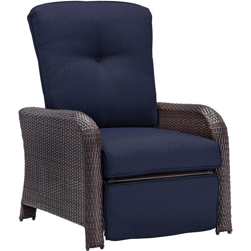 Hanover - Strathmere Woven Reclining Lounge Chair - Brown/Navy-United Backyard