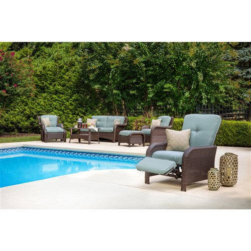 Hanover - Strathmere Woven Reclining Lounge Chair - Brown/Ocean Blue-United Backyard