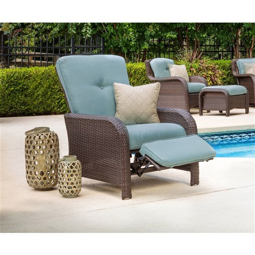 Hanover - Strathmere Woven Reclining Lounge Chair - Brown/Ocean Blue-United Backyard