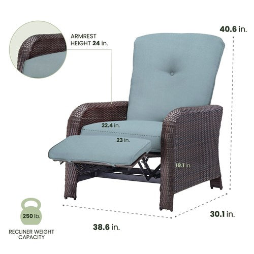 Hanover - Strathmere Woven Reclining Lounge Chair - Brown/Ocean Blue-United Backyard