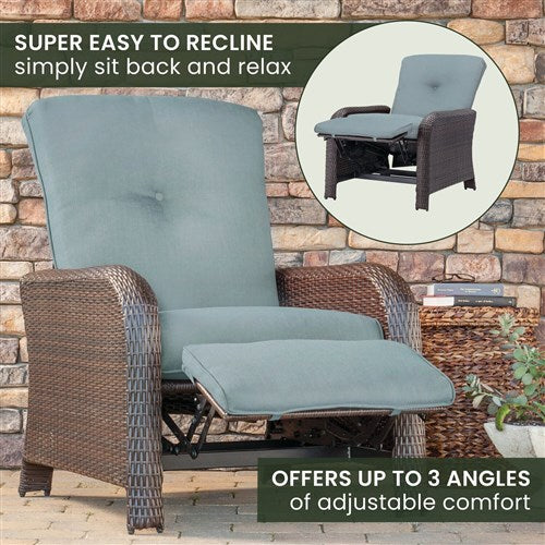 Hanover - Strathmere Woven Reclining Lounge Chair - Brown/Ocean Blue-United Backyard