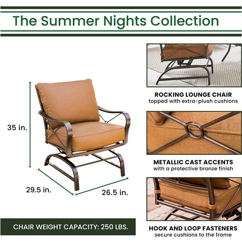 Hanover - Summer Nights 5PC Dining Set: 4 Steel Rockers with 48" Cast Table - Tan-United Backyard