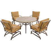 Hanover - Summer Nights 5PC Dining Set: 4 Steel Rockers with 48" Cast Table - Tan-United Backyard