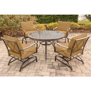 Hanover - Summer Nights 5PC Dining Set: 4 Steel Rockers with 48" Glass Table - Tan-United Backyard