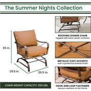 Hanover - Summer Nights 5PC Dining Set: 4 Steel Rockers with 48" Glass Table - Tan-United Backyard