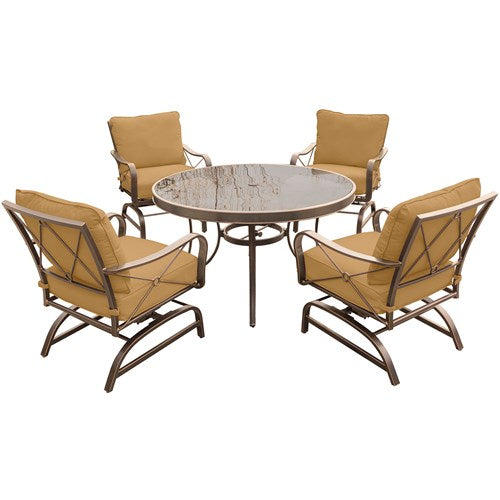 Hanover - Summer Nights 5PC Dining Set: 4 Steel Rockers with 48" Glass Table - Tan-United Backyard
