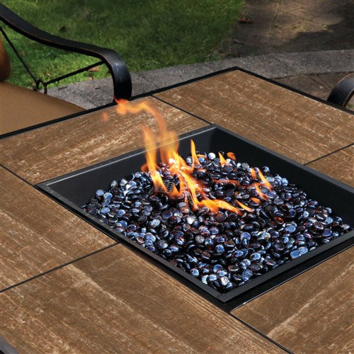 Hanover - Summer Nights 5pc: 4 cushion rockers, woven fire pit with wood tile top - Tan/Durastone-United Backyard