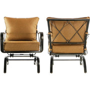 Hanover - Summer Nights 5pc Fire Pit: 4 cushion rockers, woven fire pit with tile top - Tan/Durastone-United Backyard