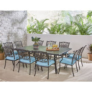 Hanover - Traditions 11pc: 10 Dining Chairs, 60x84" Cast Table - Blue/Cast-United Backyard