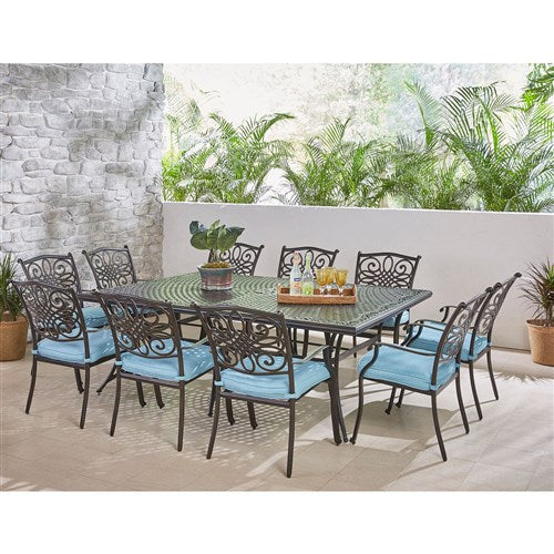 Hanover - Traditions 11pc: 10 Dining Chairs, 60x84" Cast Table - Blue/Cast-United Backyard