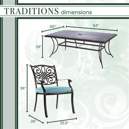 Hanover - Traditions 11pc: 10 Dining Chairs, 60x84" Cast Table - Blue/Cast-United Backyard