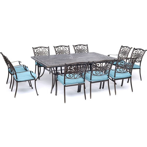 Hanover - Traditions 11pc: 10 Dining Chairs, 60x84" Cast Table - Blue/Cast-United Backyard