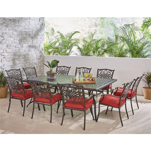 Hanover - Traditions 11pc: 10 Dining Chairs, 60x84" Cast Table - Red/Cast-United Backyard