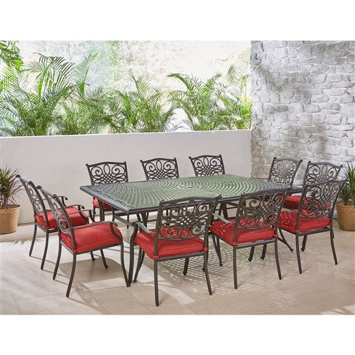 Hanover - Traditions 11pc: 10 Dining Chairs, 60x84" Cast Table - Red/Cast-United Backyard