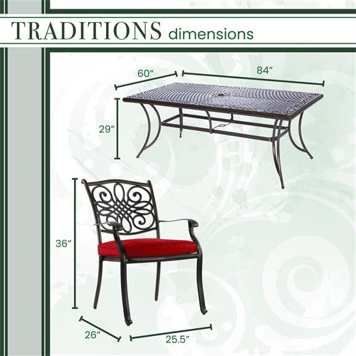 Hanover - Traditions 11pc: 10 Dining Chairs, 60x84" Cast Table - Red/Cast-United Backyard