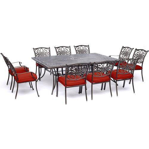 Hanover - Traditions 11pc: 10 Dining Chairs, 60x84" Cast Table - Red/Cast-United Backyard