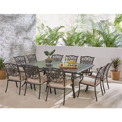 Hanover - Traditions 11pc: 10 Dining Chairs, 60x84" Cast Table - Tan/Cast-United Backyard