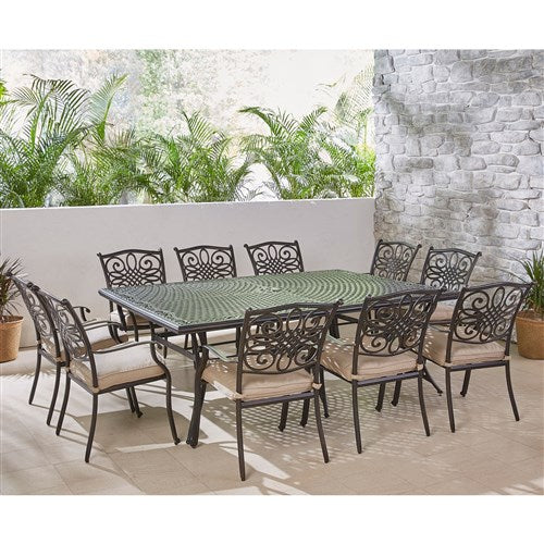 Hanover - Traditions 11pc: 10 Dining Chairs, 60x84" Cast Table - Tan/Cast-United Backyard