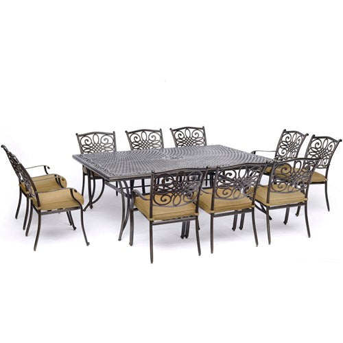 Hanover - Traditions 11pc: 10 Dining Chairs, 60x84" Cast Table - Tan/Cast-United Backyard