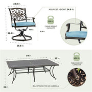 Hanover - Traditions 11pc: 10 Swivel Rockers, 60x84" Cast Table - Blue/Cast-United Backyard