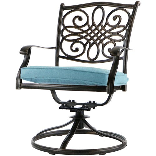 Hanover - Traditions 11pc: 10 Swivel Rockers, 60x84" Cast Table - Blue/Cast-United Backyard