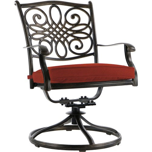 Hanover - Traditions 11pc: 10 Swivel Rockers, 60x84" Cast Table - Red/Cast-United Backyard