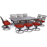 Hanover - Traditions 11pc: 10 Swivel Rockers, 60x84" Cast Table - Red/Cast-United Backyard