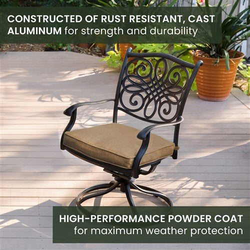 Hanover - Traditions 11pc: 10 Swivel Rockers, 60x84" Cast Table - Tan/Cast-United Backyard