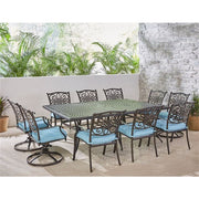 Hanover - Traditions 11pc: 6 Dining Chairs, 4 Swivel Rockers, 60x84" Cast Table - Blue/Cast-United Backyard