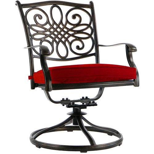 Hanover - Traditions 11pc: 6 Dining Chairs, 4 Swivel Rockers, 60x84" Cast Table - Red/Cast-United Backyard