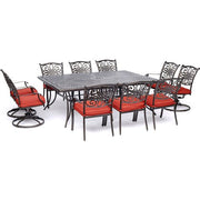 Hanover - Traditions 11pc: 6 Dining Chairs, 4 Swivel Rockers, 60x84" Cast Table - Red/Cast-United Backyard