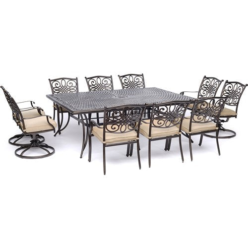 Hanover - Traditions 11pc: 6 Dining Chairs, 4 Swivel Rockers, 60x84" Cast Table - Tan/Cast-United Backyard