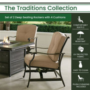 Hanover - Traditions 2pc Set: 2 Cushioned Deep Seating Rockers - Tan/Bronze-United Backyard