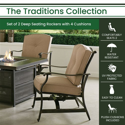Hanover - Traditions 2pc Set: 2 Cushioned Deep Seating Rockers - Tan/Bronze-United Backyard