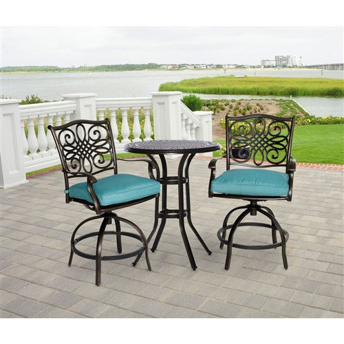 Hanover - Traditions 3pc: 2 Counter Height Swivel Chairs, 30" Round Cast Table-United Backyard